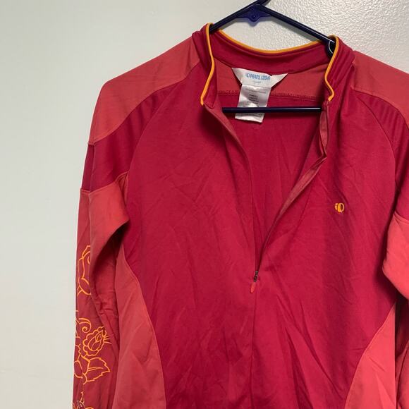 Pearl Izumi Polyester Pink Yellow Floral Embroidered Long Sleeve Y2K Size XL - Picture 6 of 7